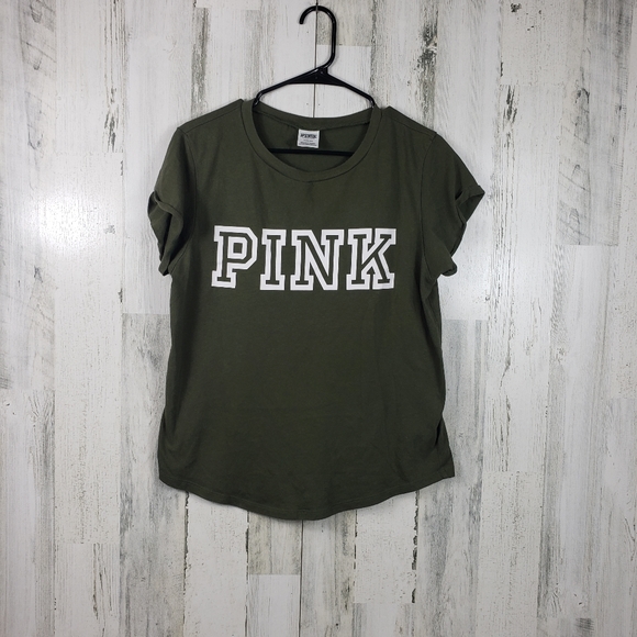 PINK Victoria's Secret Tops - Pink Victoria's secret VS army green crew neck short sleeve tshirt women's large